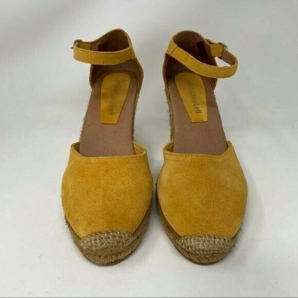 Jeffrey Campbell Sandals Wedge Heels Yellow Suede Espadrille EU 40 Size 10 9.5